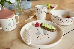 Kindergeschirr Set (Teller - Schüssel - Becher - Löffel) - Tiny Farmer Schaf & Gans, Beige