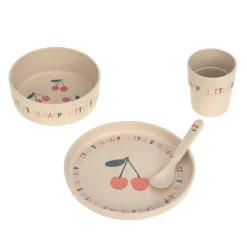 Kindergeschirr Set (Teller - Schüssel - Becher - Löffel) - Happy Fruits, Kirsche