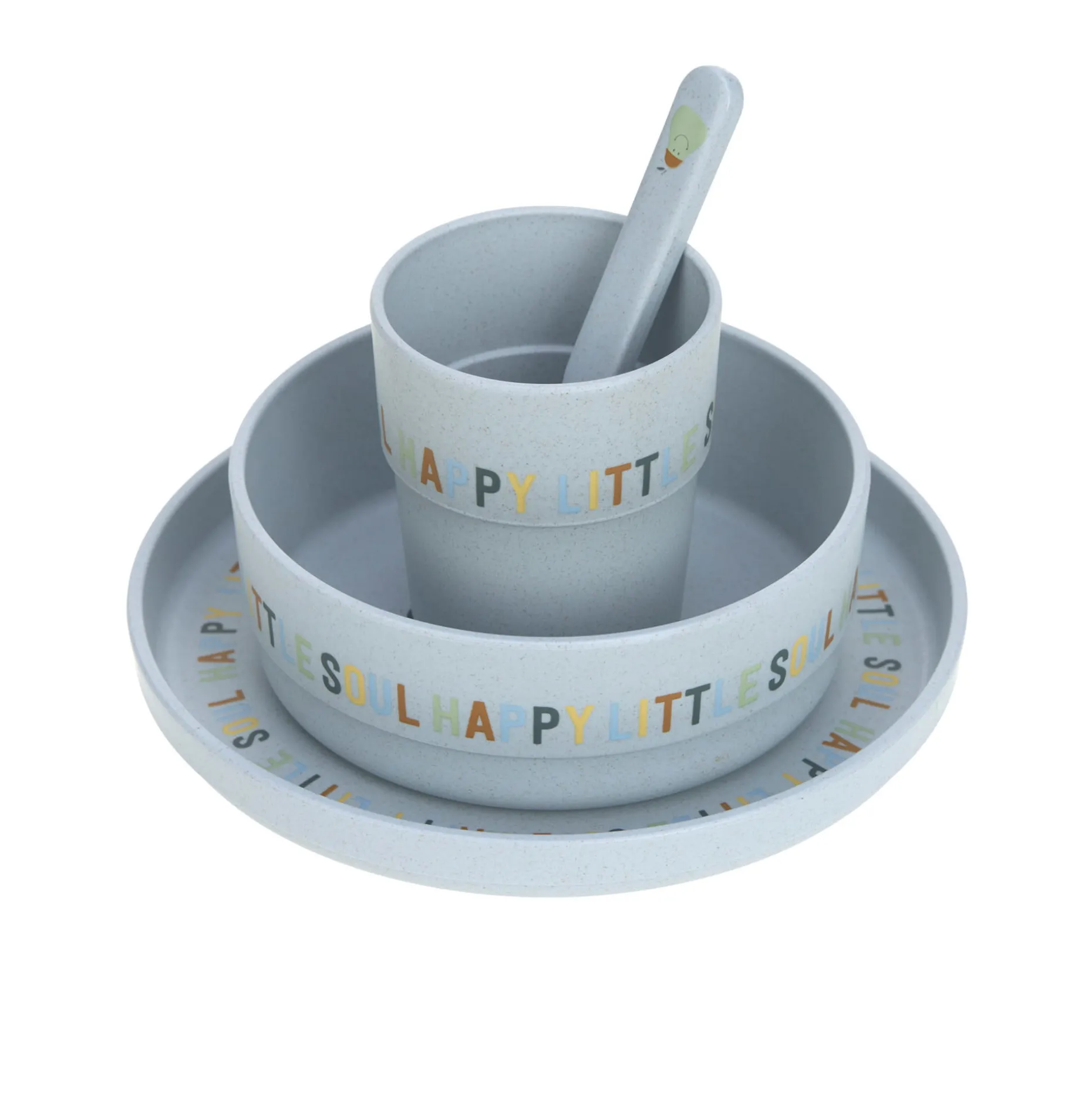 Kindergeschirr Set (Teller - Schüssel - Becher - Löffel) - Happy Fruits, Zitrone