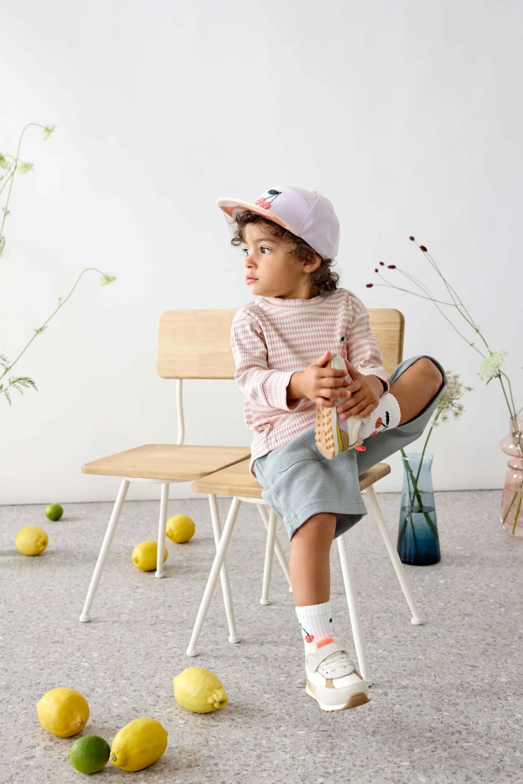Kinder Langarm Shirt gerippt - Little Gang, Kirsche Rosa