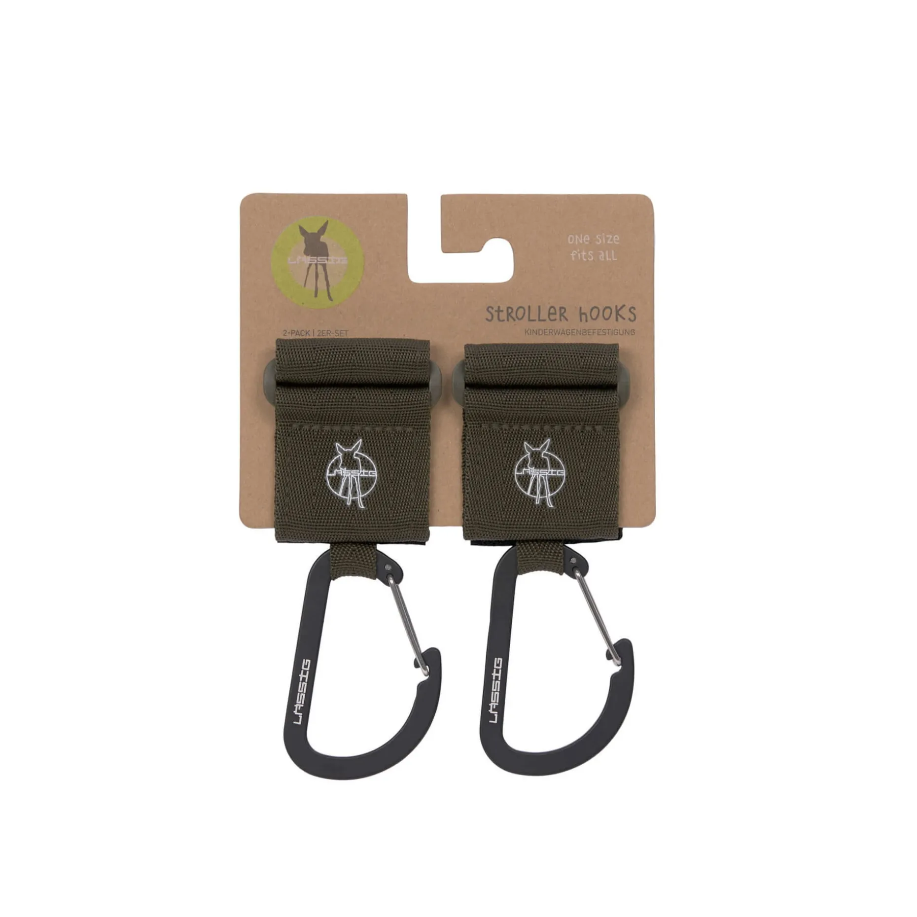 Kinderwagenhaken 2er Set - Karabiner, Oliv