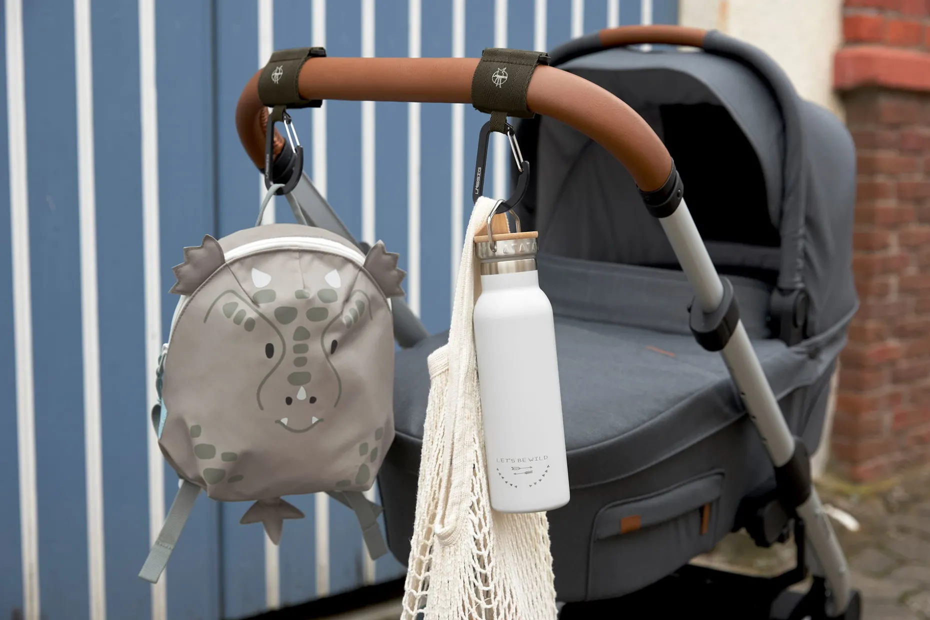 Kinderwagenhaken 2er Set - Karabiner, Oliv