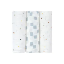 Mulltücher 3er Set 85 x 85 cm - Bio Baumwolle, Happy Fruits, Blau
