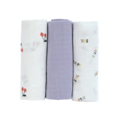 Mulltücher 3er Set 85 x 85 cm - Bio Baumwolle, Happy Fruits, Kirsche