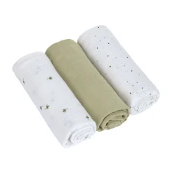 Mulltücher 3er Set 85 x 85 cm - Bio Baumwolle, Blätter Oliv