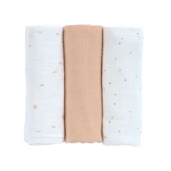 Mulltücher 3er Set 85 x 85 cm - Bio Baumwolle, Mond Rosa
