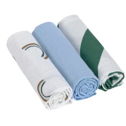 Mulltücher 3er Set 85 x 85 cm - Bio Baumwolle, Happy Rascals, Himmelblau