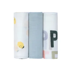 Mulltücher 3er Set 80 x 80 cm - Happy Fruits, Zitrone