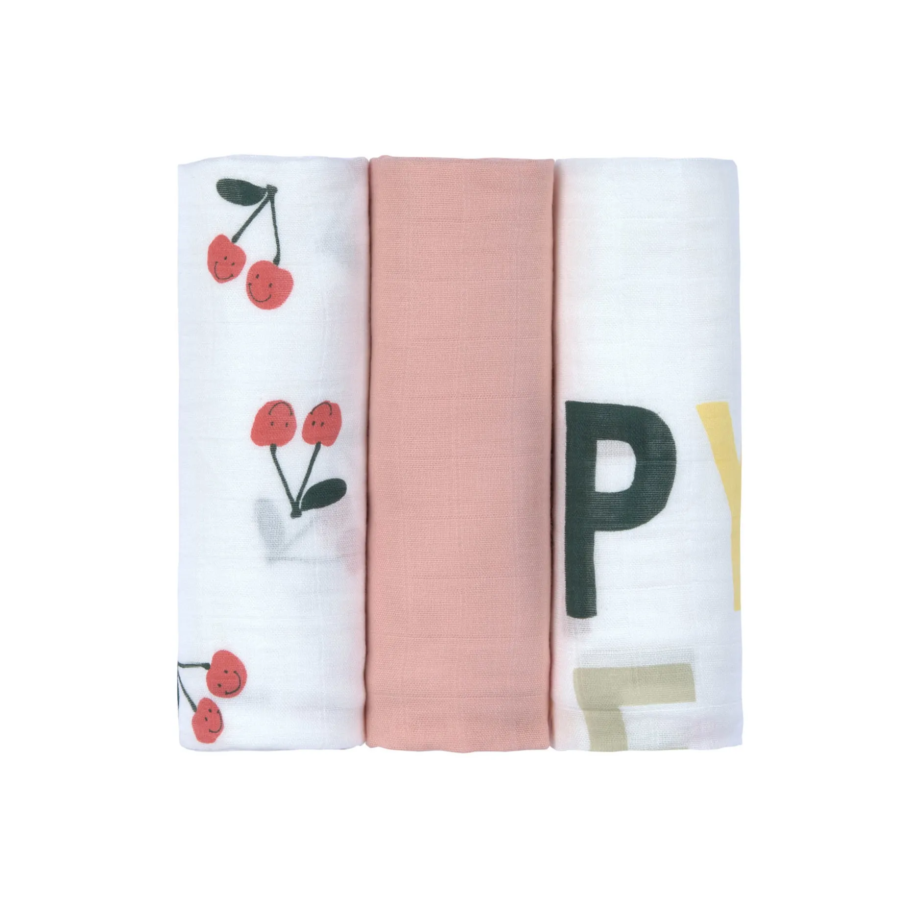 Mulltücher 3er Set 80 x 80 cm - Happy Fruits, Kirsche
