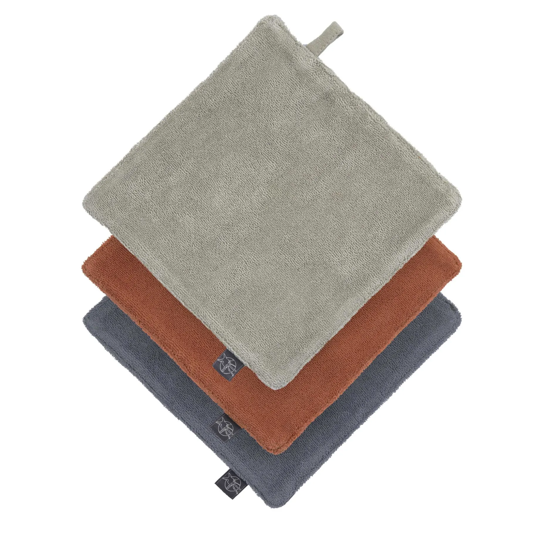 Mull Waschlappen Baby 3er Set, Oliv Rostrot Anthrazit