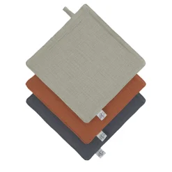 Mull Waschlappen Baby 3er Set, Oliv Rostrot Anthrazit