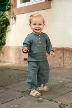 Musselin Langarmshirt - Bio Baumwolle, Petrolgrün