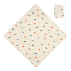 Musselin Set (Kapuzenhandtuch + Waschhandschuhe) - Nature, Beige
