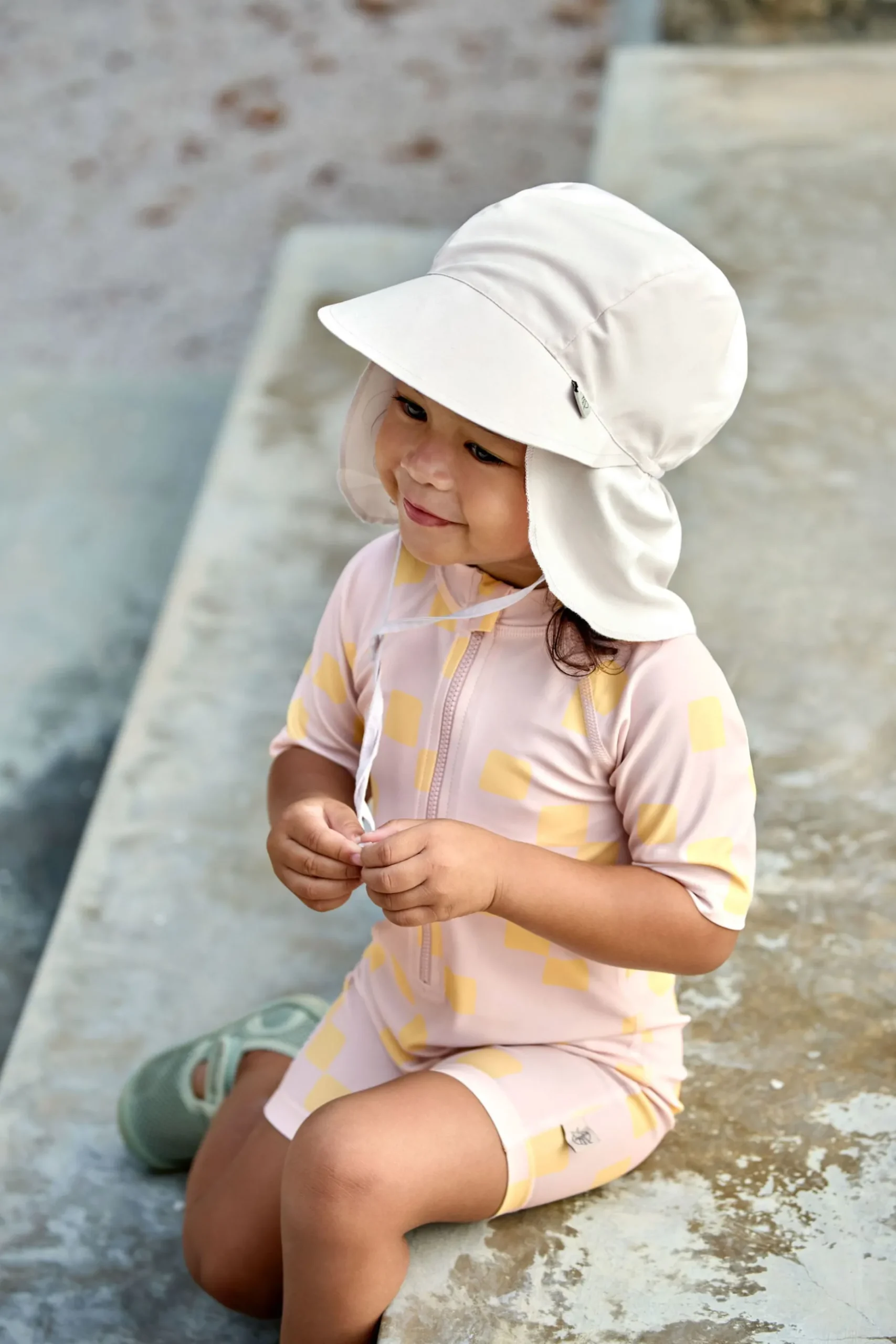 Schwimmanzug Kinder Kurzarm (UV Schutz) - Kariert, Rosa Gelb