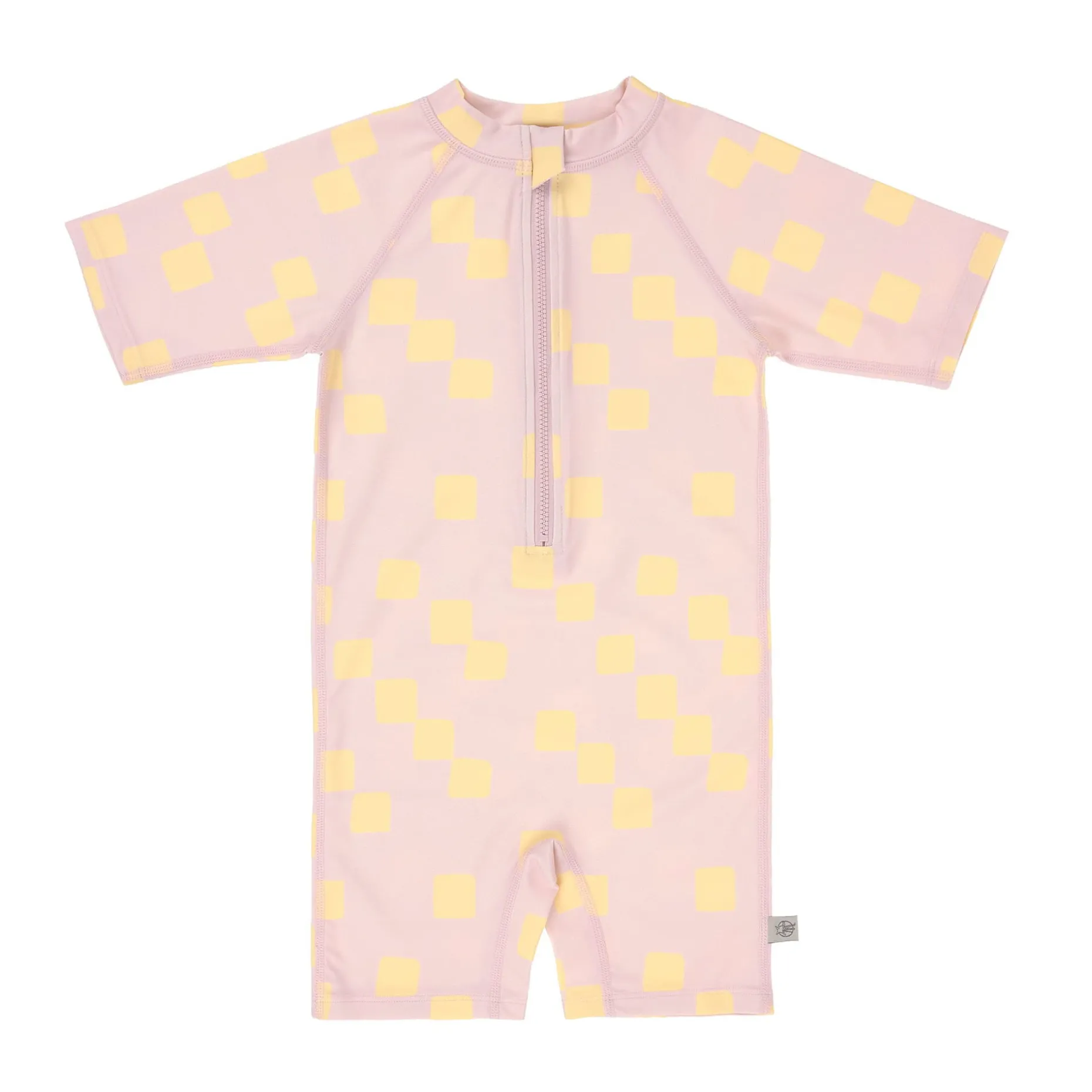 Schwimmanzug Kinder Kurzarm (UV Schutz) - Kariert, Rosa Gelb