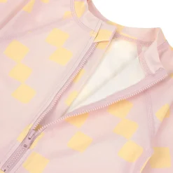 Schwimmanzug Kinder Kurzarm (UV Schutz) - Kariert, Rosa Gelb