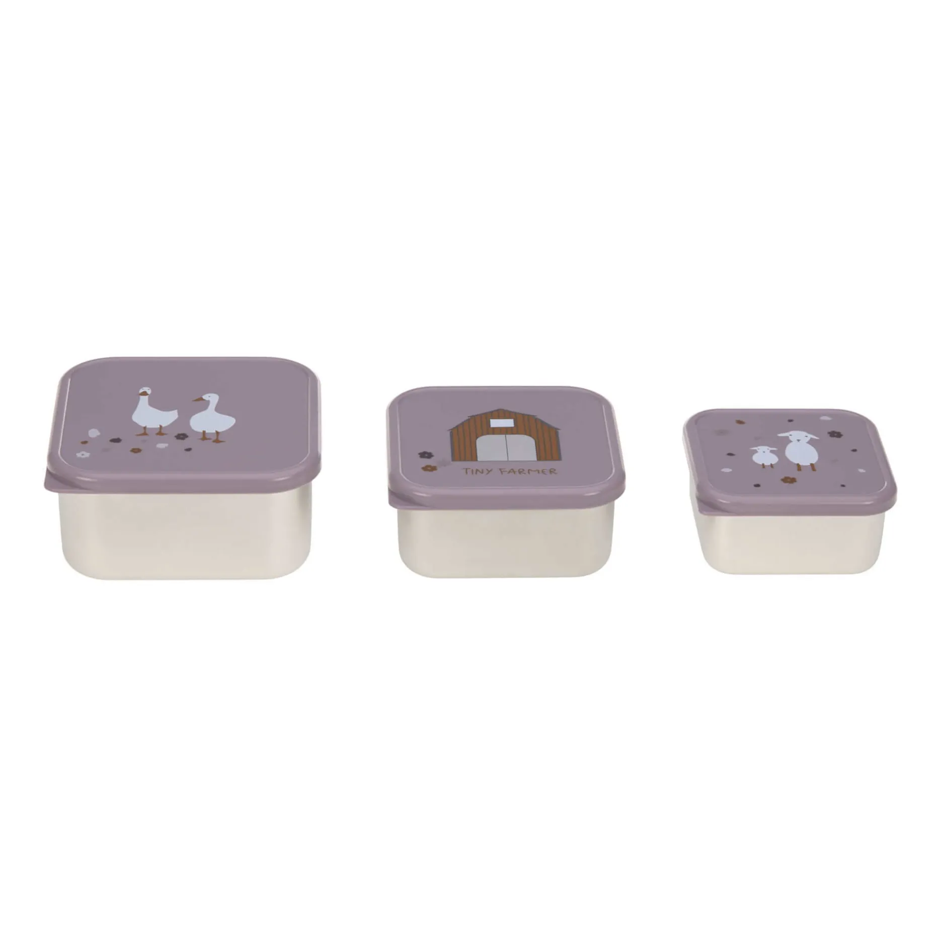 Snackbox Kinder (3er Set) - Edelstahl Brotdose, Tiny Farmer Lila