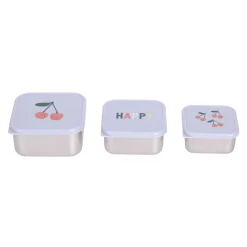 Snackbox Kinder (3er Set) - Edelstahl Brotdose, Happy Fruits, Kirsche