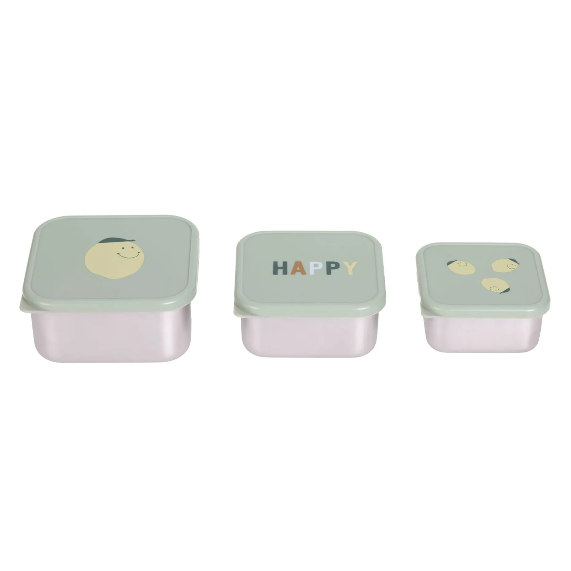 Snackbox Kinder (3er Set) - Edelstahl Brotdose, Happy Fruits, Zitrone