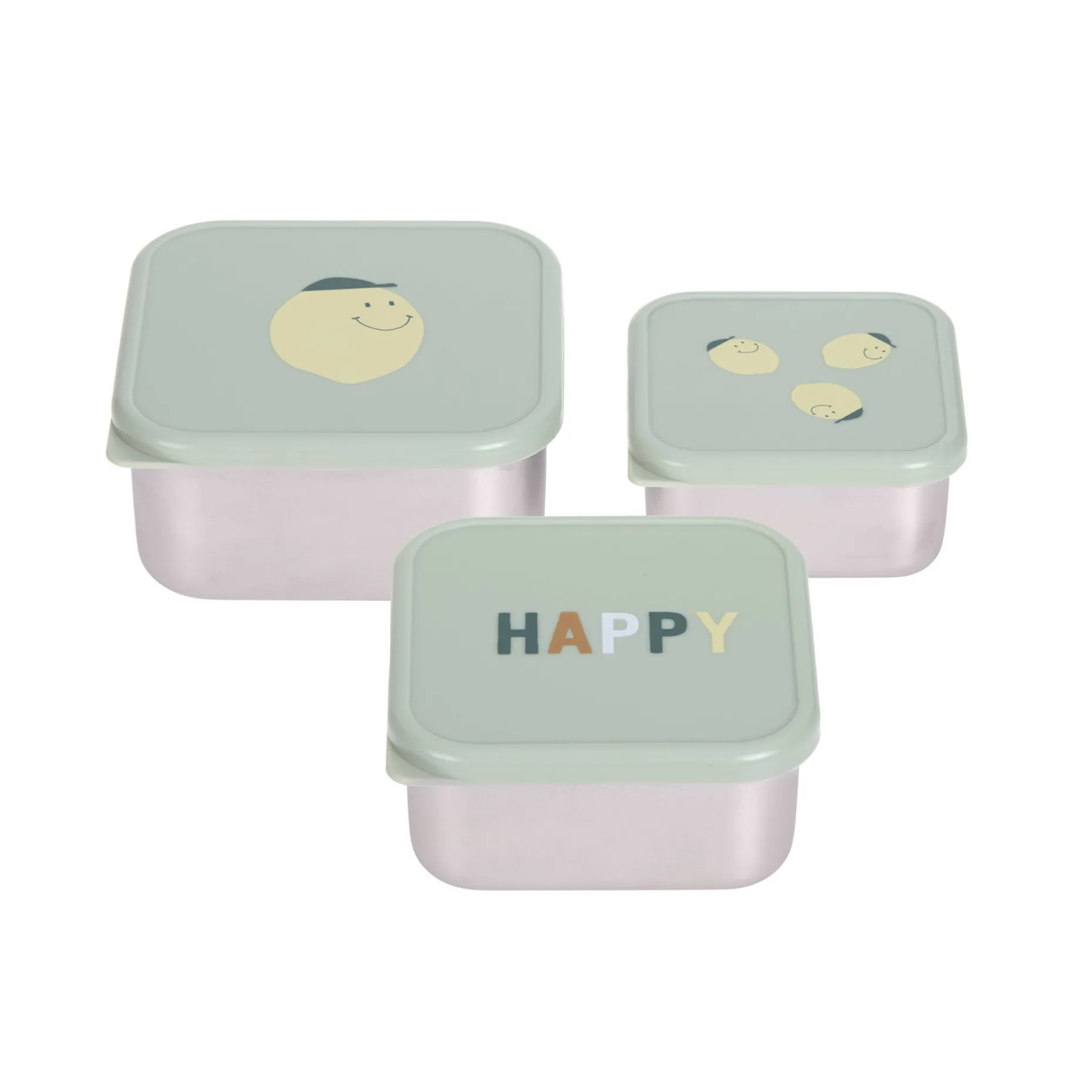 Snackbox Kinder (3er Set) - Edelstahl Brotdose, Happy Fruits, Zitrone