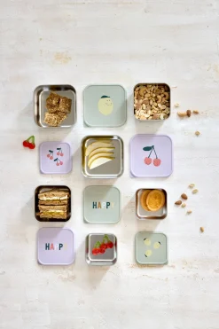 Snackbox Kinder (3er Set) - Edelstahl Brotdose, Happy Fruits, Zitrone