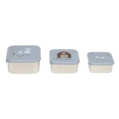 Snackbox Kinder (3er Set) - Edelstahl Brotdose, Tiny Farmer Blau