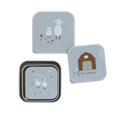 Snackbox Kinder (3er Set) - Edelstahl Brotdose, Tiny Farmer Blau