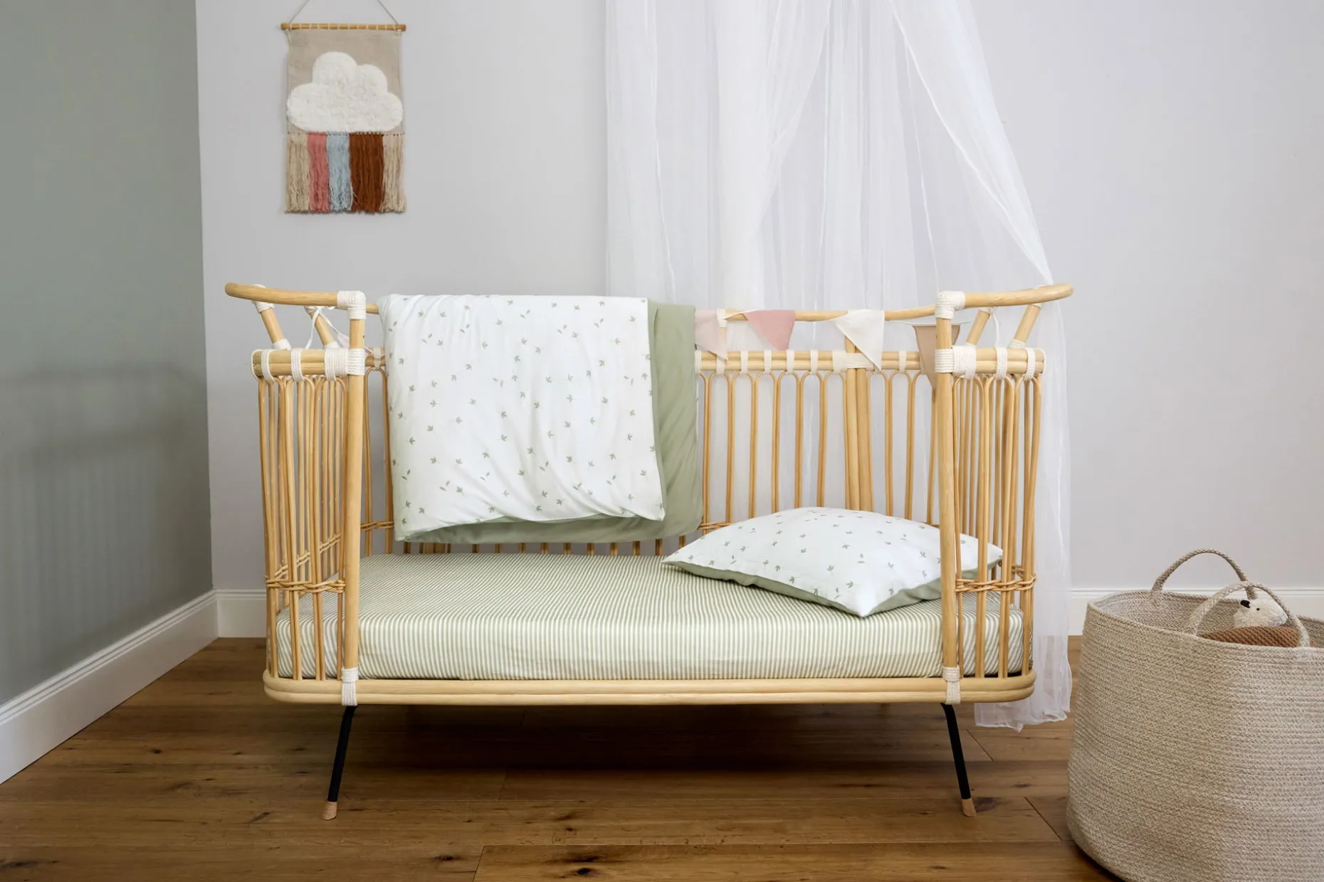 Spannbettlaken Kinderbett (70 x 140 cm) - Gestreift, Oliv Milky