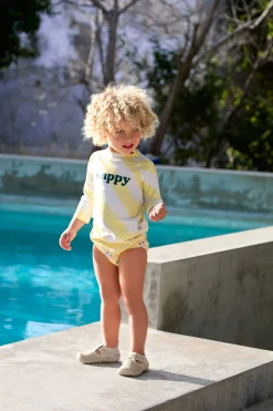 UV Shirt Kinder Langarm - Streifen, Gelb Weiß