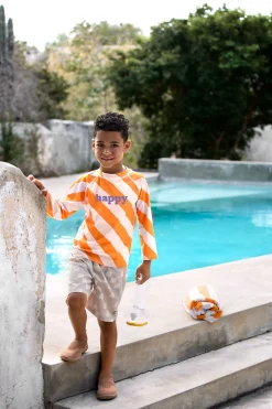 UV Shirt Kinder Langarm - Streifen, Rosa Orange